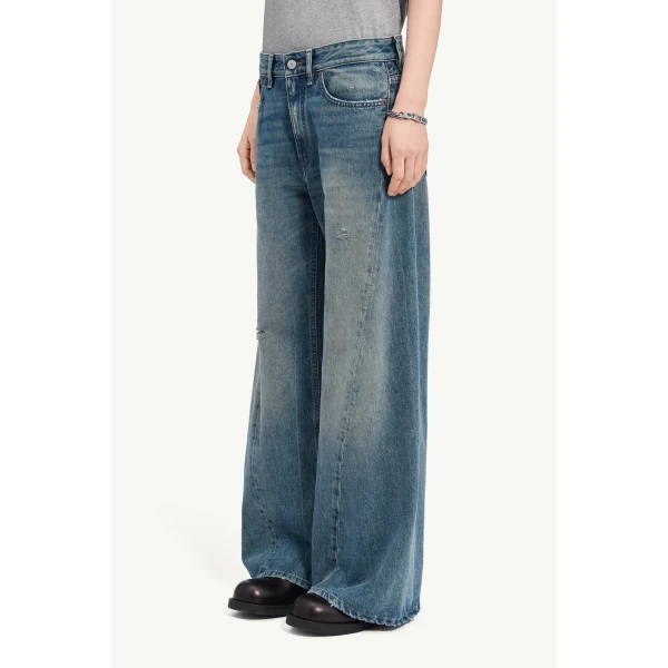 MM6 Maison Margiela Distressed Wide-Leg Jeans in Dark Blue, view 5 | Denim | Luxury Shoes 