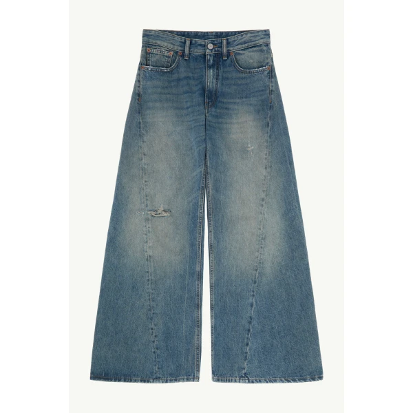 MM6 Maison Margiela Distressed Wide-Leg Jeans in Dark Blue, view 6 | Denim | Luxury Shoes 