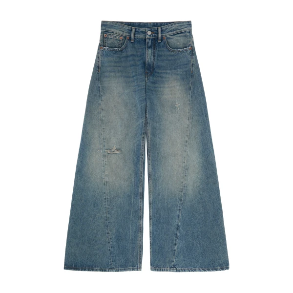 MM6 Maison Margiela Distressed Wide-Leg Jeans in Dark Blue | Denim | Luxury Shoes 
