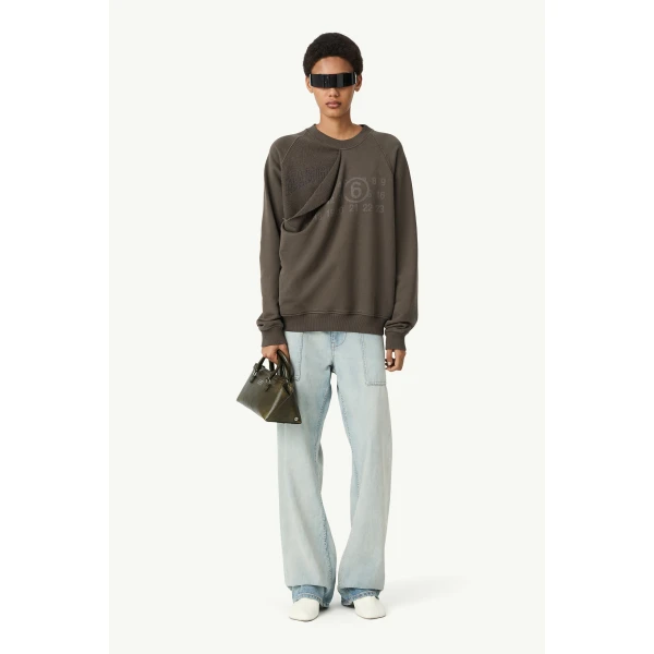 MM6 Maison Margiela Double Layer Sweatshirt in Olive, view 2 | Hoodies | Luxury Shoes 