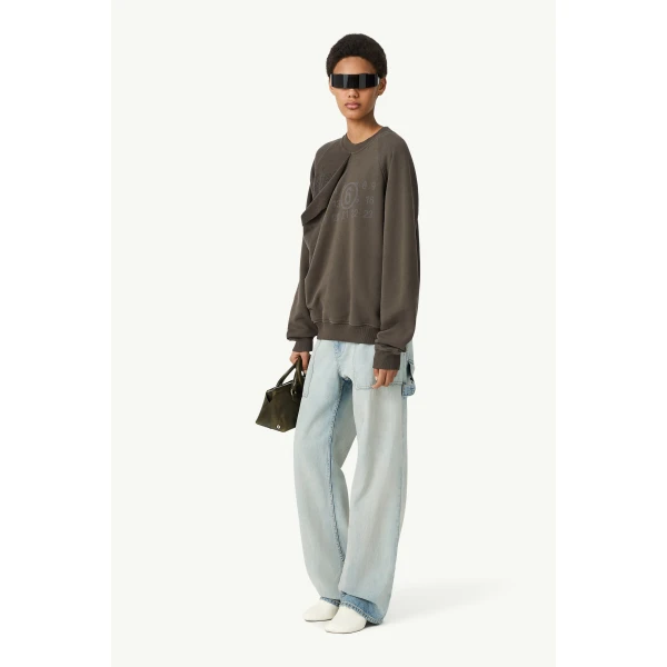 MM6 Maison Margiela Double Layer Sweatshirt in Olive, view 3 | Hoodies | Luxury Shoes 