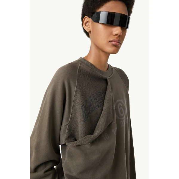MM6 Maison Margiela Double Layer Sweatshirt in Olive, view 6 | Hoodies | Luxury Shoes 