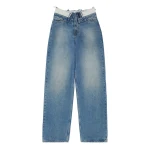 MM6 Maison Margiela Double-Waistband Straight-Leg Jeans in Light Blue | Denim | Luxury Shoes 