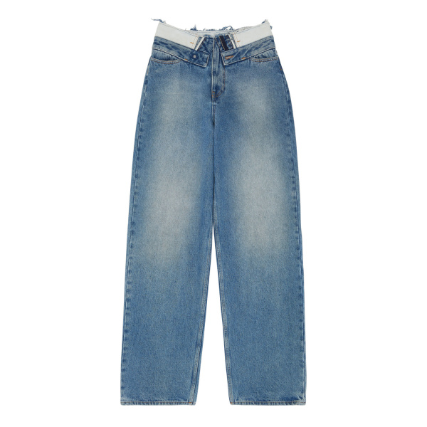 MM6 Maison Margiela Double-Waistband Straight-Leg Jeans in Light Blue | Denim | Luxury Shoes 