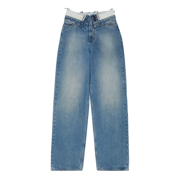 MM6 Maison Margiela Double-Waistband Straight-Leg Jeans in Light Blue | Denim | Luxury Shoes 