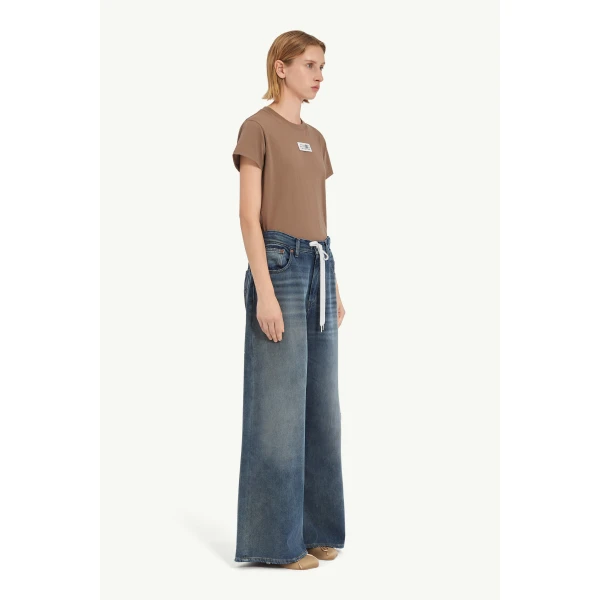 MM6 Maison Margiela Drawstring Jeans in Grey Blue, view 3 | Denim | Luxury Shoes 