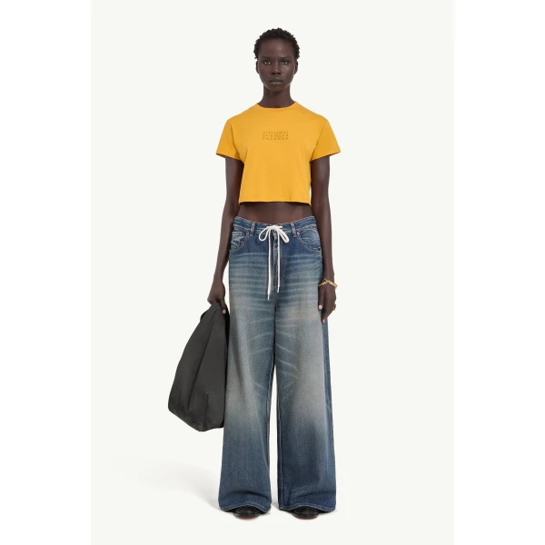 MM6 Maison Margiela Drawstring Wide-Leg Jeans in Blue, view 2 | Denim | Luxury Shoes 