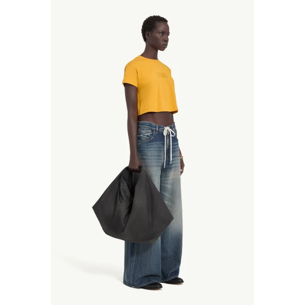 MM6 Maison Margiela Drawstring Wide-Leg Jeans in Blue, view 3 | Denim | Luxury Shoes 