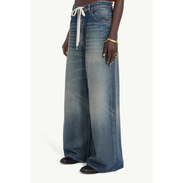 MM6 Maison Margiela Drawstring Wide-Leg Jeans in Blue, view 5 | Denim | Luxury Shoes 