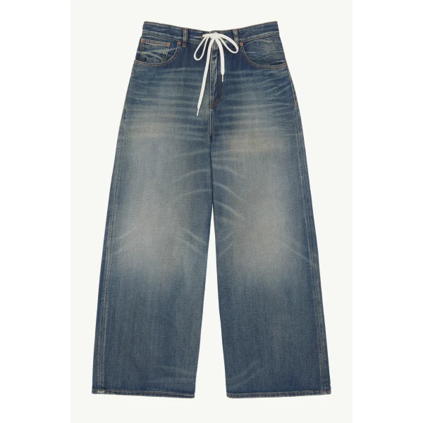 MM6 Maison Margiela Drawstring Wide-Leg Jeans in Blue, view 6 | Denim | Luxury Shoes 
