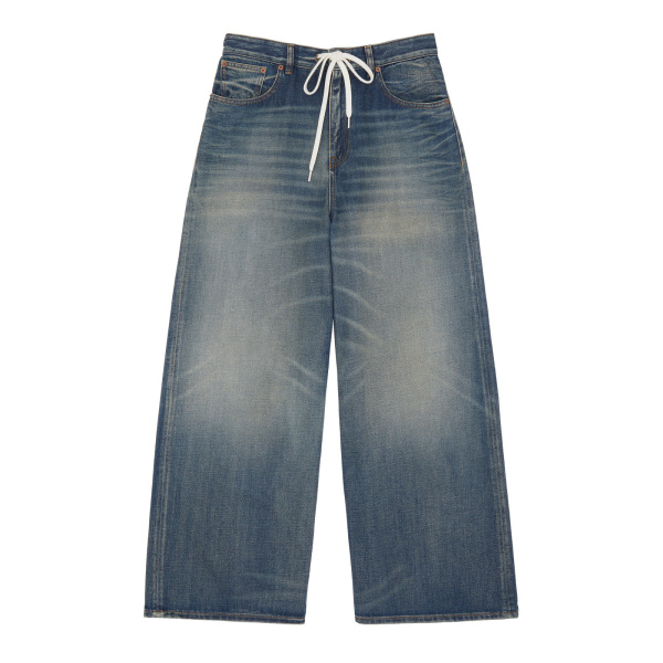 MM6 Maison Margiela Drawstring Wide-Leg Jeans in Blue | Denim | Luxury Shoes 