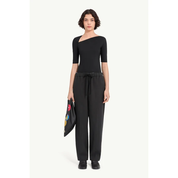 MM6 Maison Margiela Drawstring Wool Shirting Trousers in Anthracite, view 2 | Tailored pants | Luxury Shoes 