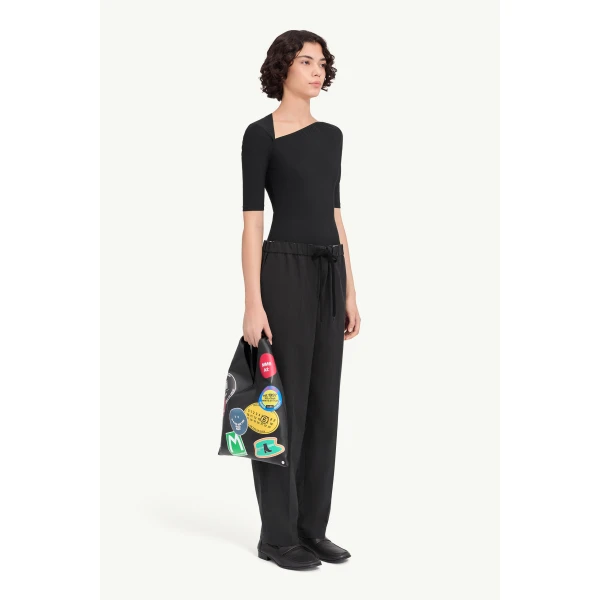 MM6 Maison Margiela Drawstring Wool Shirting Trousers in Anthracite, view 3 | Tailored pants | Luxury Shoes 