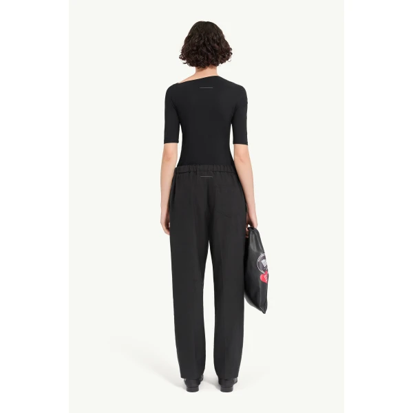 MM6 Maison Margiela Drawstring Wool Shirting Trousers in Anthracite, view 4 | Tailored pants | Luxury Shoes 