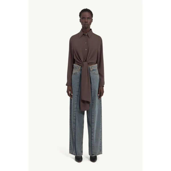 MM6 Maison Margiela Dual-Wear Shirt in Brown, view 2 | Shirts | Luxury Shoes 