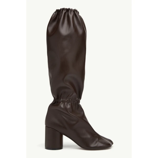 MM6 Maison Margiela Elasticated Anatomic Knee-High Boots in Dark Brown, view 2 | Boots | Luxury Shoes 