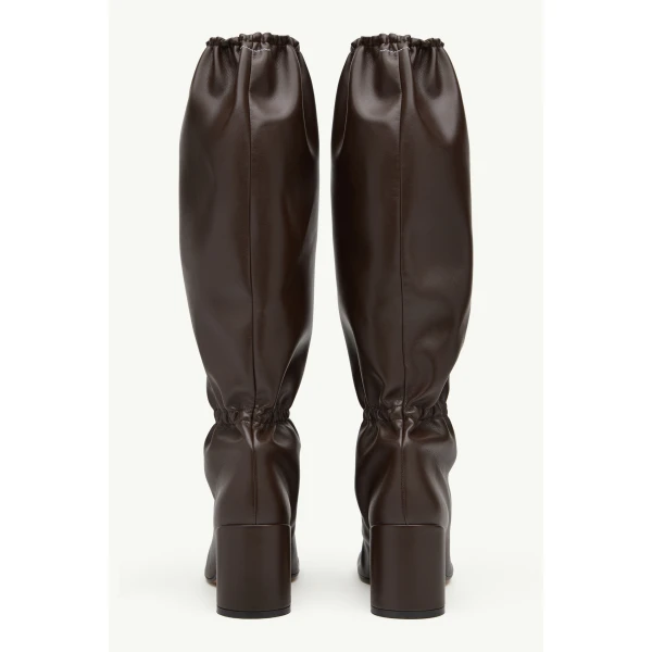 MM6 Maison Margiela Elasticated Anatomic Knee-High Boots in Dark Brown, view 4 | Boots | Luxury Shoes 