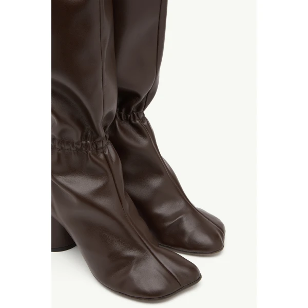 MM6 Maison Margiela Elasticated Anatomic Knee-High Boots in Dark Brown, view 5 | Boots | Luxury Shoes 