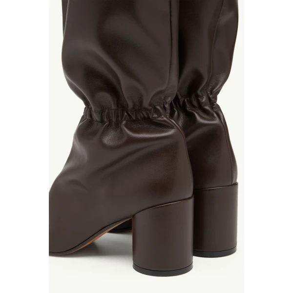 MM6 Maison Margiela Elasticated Anatomic Knee-High Boots in Dark Brown, view 6 | Boots | Luxury Shoes 
