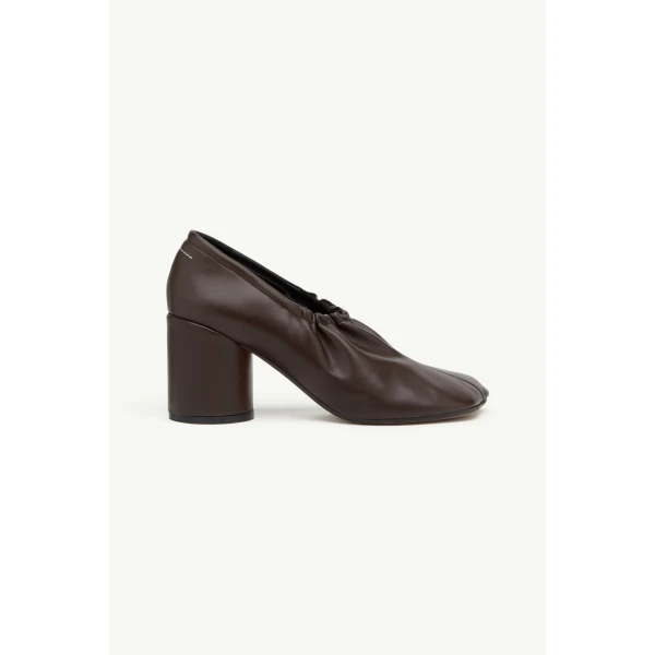MM6 Maison Margiela Elasticated Anatomic Pumps in Dark Brown, view 2 | Heels | Luxury Shoes 