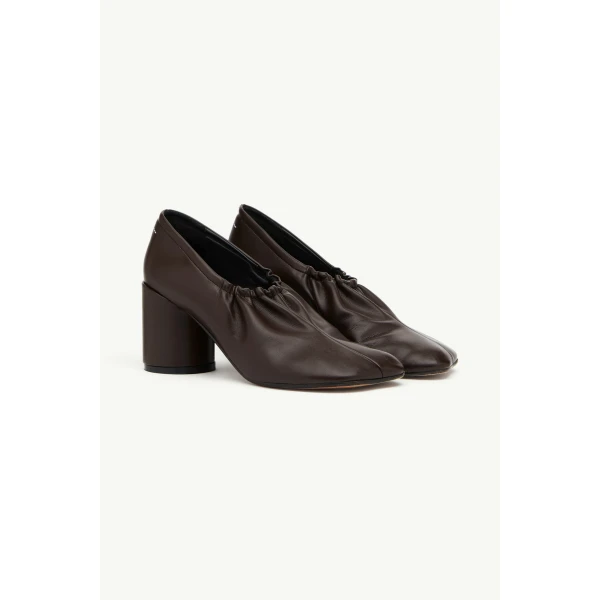 MM6 Maison Margiela Elasticated Anatomic Pumps in Dark Brown, view 3 | Heels | Luxury Shoes 