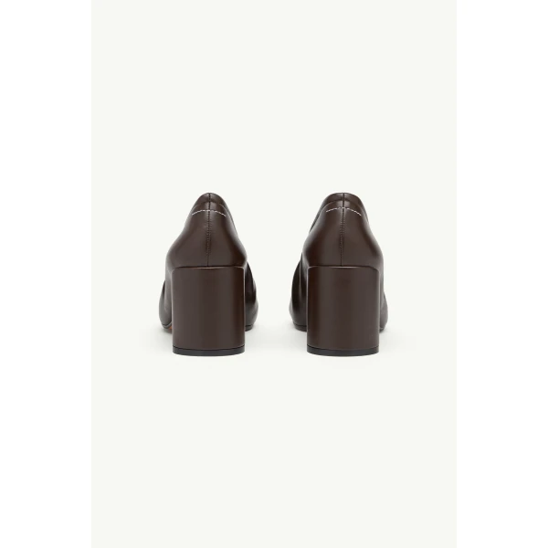 MM6 Maison Margiela Elasticated Anatomic Pumps in Dark Brown, view 4 | Heels | Luxury Shoes 