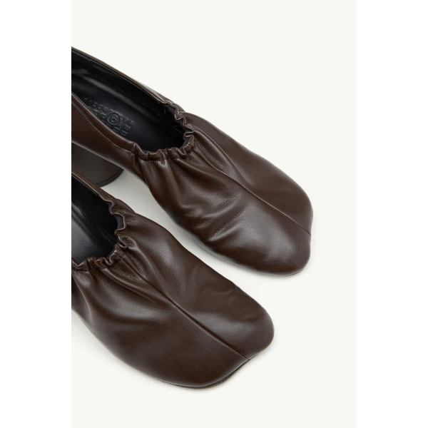 MM6 Maison Margiela Elasticated Anatomic Pumps in Dark Brown, view 5 | Heels | Luxury Shoes 