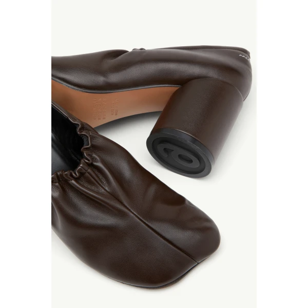 MM6 Maison Margiela Elasticated Anatomic Pumps in Dark Brown, view 6 | Heels | Luxury Shoes 