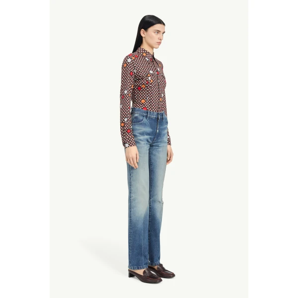 MM6 Maison Margiela Faded Printed-Line Straight-Leg Jeans in Blue, view 3 | Denim | Luxury Shoes 