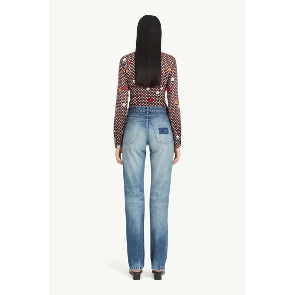 MM6 Maison Margiela Faded Printed-Line Straight-Leg Jeans in Blue, view 4 | Denim | Luxury Shoes 