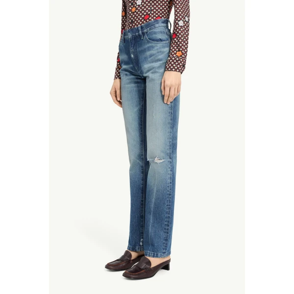 MM6 Maison Margiela Faded Printed-Line Straight-Leg Jeans in Blue, view 5 | Denim | Luxury Shoes 