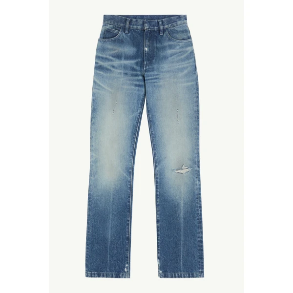 MM6 Maison Margiela Faded Printed-Line Straight-Leg Jeans in Blue, view 6 | Denim | Luxury Shoes 