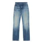MM6 Maison Margiela Faded Printed-Line Straight-Leg Jeans in Blue | Denim | Luxury Shoes 
