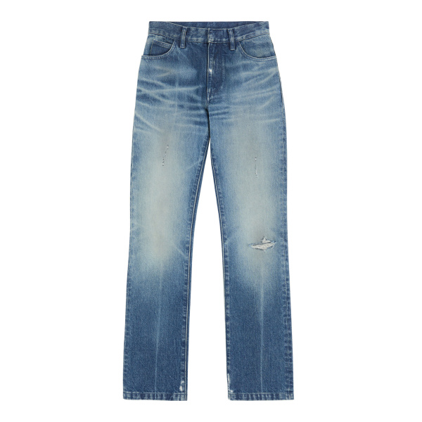 MM6 Maison Margiela Faded Printed-Line Straight-Leg Jeans in Blue | Denim | Luxury Shoes 