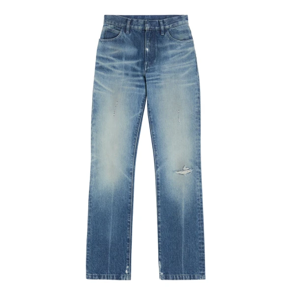 MM6 Maison Margiela Faded Printed-Line Straight-Leg Jeans in Blue | Denim | Luxury Shoes 