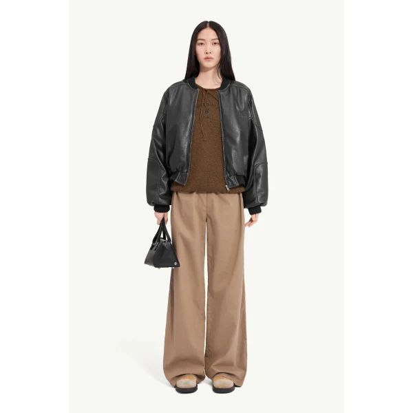 MM6 Maison Margiela Faux Leather Jacket with Rib-Knit Trim in Black, view 2 | Leather Jackets | Luxury Shoes 