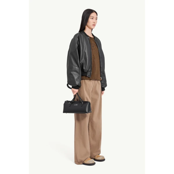 MM6 Maison Margiela Faux Leather Jacket with Rib-Knit Trim in Black, view 3 | Leather Jackets | Luxury Shoes 