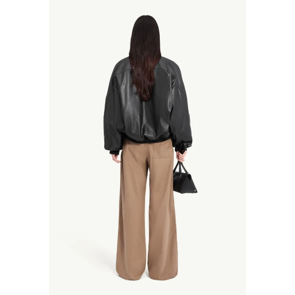 MM6 Maison Margiela Faux Leather Jacket with Rib-Knit Trim in Black, view 4 | Leather Jackets | Luxury Shoes 