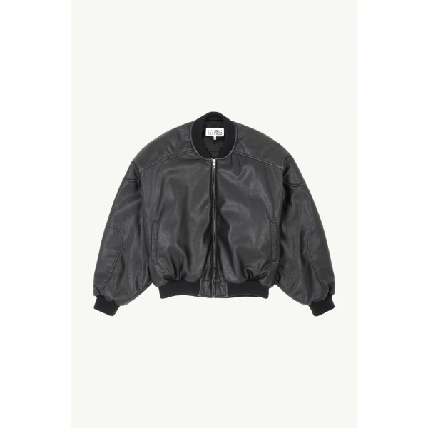 MM6 Maison Margiela Faux Leather Jacket with Rib-Knit Trim in Black, view 6 | Leather Jackets | Luxury Shoes 