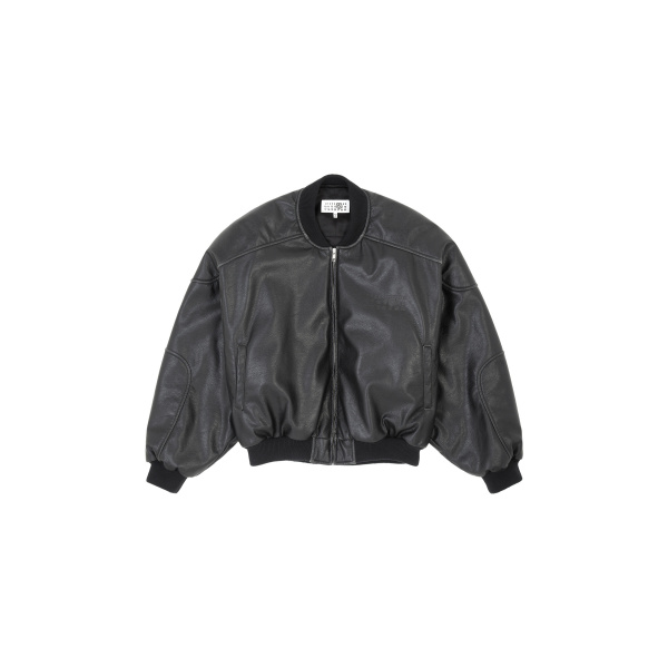 MM6 Maison Margiela Faux Leather Jacket with Rib-Knit Trim in Black | Leather Jackets | Luxury Shoes 