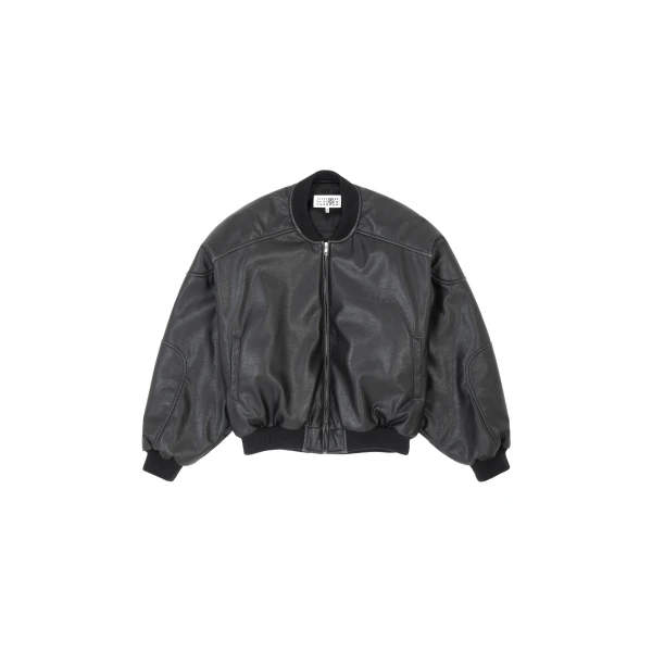 MM6 Maison Margiela Faux Leather Jacket with Rib-Knit Trim in Black | Leather Jackets | Luxury Shoes 