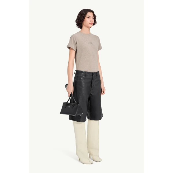 MM6 Maison Margiela Faux Leather Knee-Length Shorts in Black, view 3 | Shorts | Luxury Shoes 