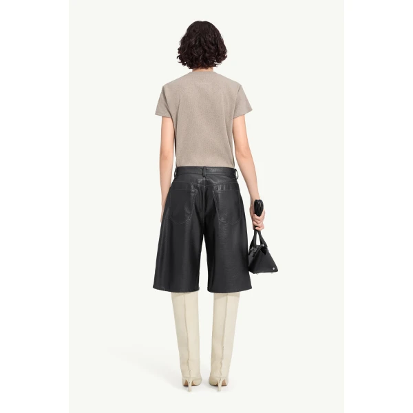 MM6 Maison Margiela Faux Leather Knee-Length Shorts in Black, view 4 | Shorts | Luxury Shoes 