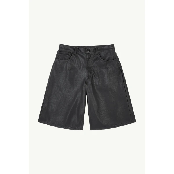 MM6 Maison Margiela Faux Leather Knee-Length Shorts in Black, view 6 | Shorts | Luxury Shoes 