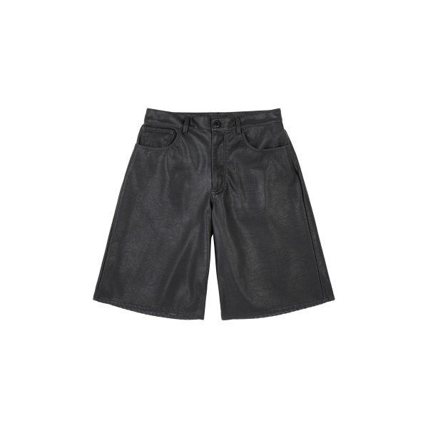 MM6 Maison Margiela Faux Leather Knee-Length Shorts in Black | Shorts | Luxury Shoes 