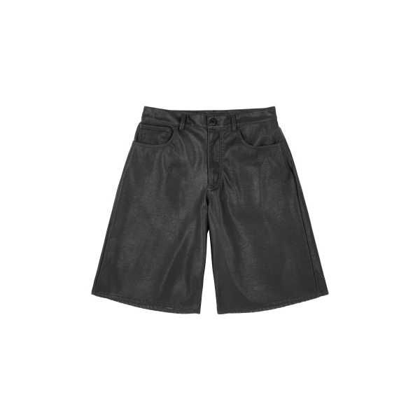 Faux Leather Knee-Length Shorts in Black