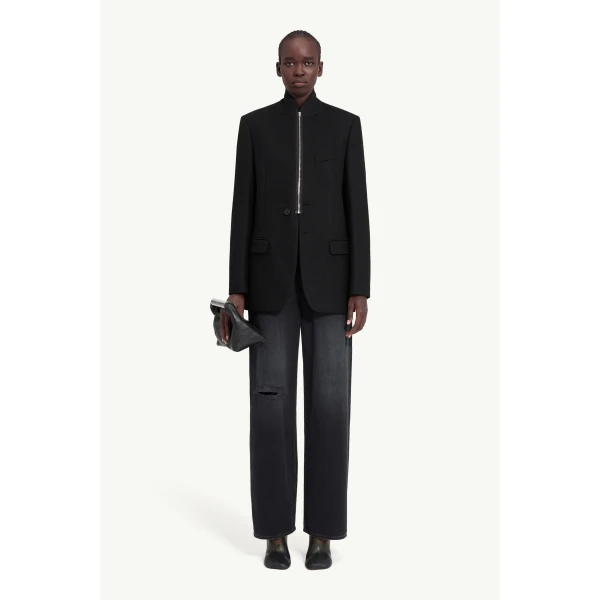 MM6 Maison Margiela Flannel Zip-Front Suit Jacket in Black, view 2 | Blazers | Luxury Shoes 