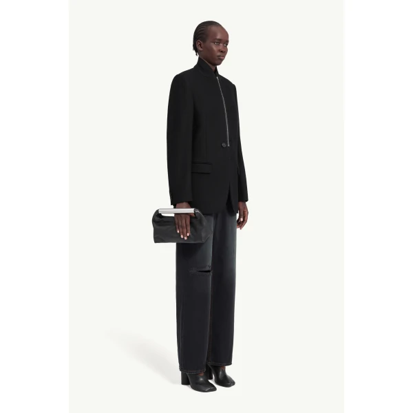 MM6 Maison Margiela Flannel Zip-Front Suit Jacket in Black, view 3 | Blazers | Luxury Shoes 