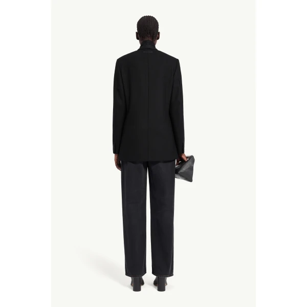 MM6 Maison Margiela Flannel Zip-Front Suit Jacket in Black, view 4 | Blazers | Luxury Shoes 