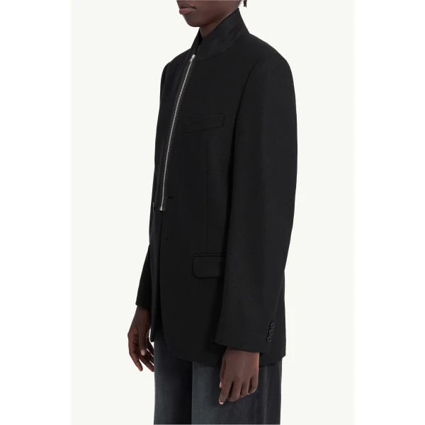 MM6 Maison Margiela Flannel Zip-Front Suit Jacket in Black, view 5 | Blazers | Luxury Shoes 